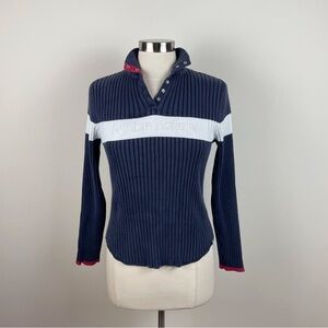 Tommy Hilfiger Red White Blue Ribbed Y2K Knit Long Sleeve Sweater Women Large